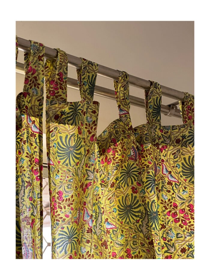 1680113025279 Wild Garden Semi Sheer Block Print Curtains - Image 1