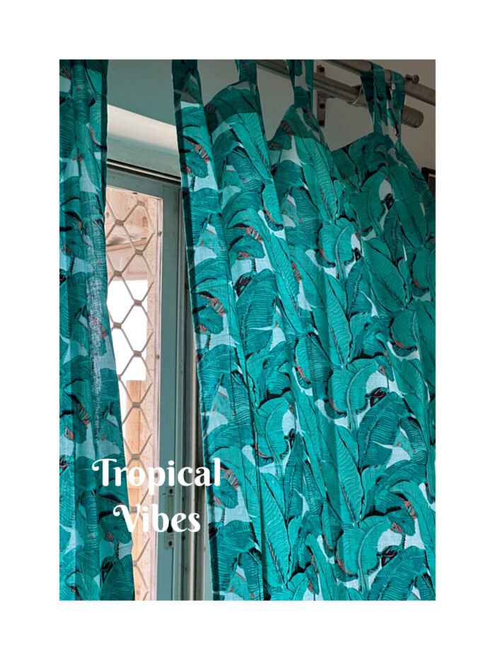 1680113527962 Tropical Semi Sheer Block Print Curtains - Image 3