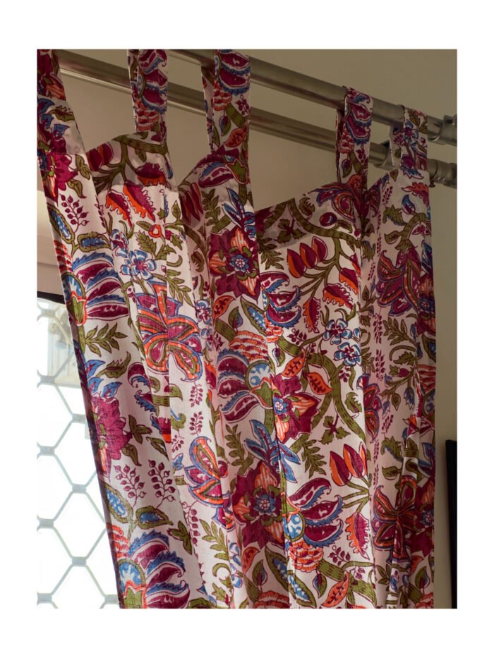 1680113712602 Multi Floral Semi Sheer Block Print Curtains - Image 1