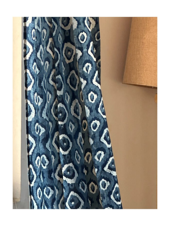 1680113756588 Indigo Semi Sheer Block Print Curtain - Image 2