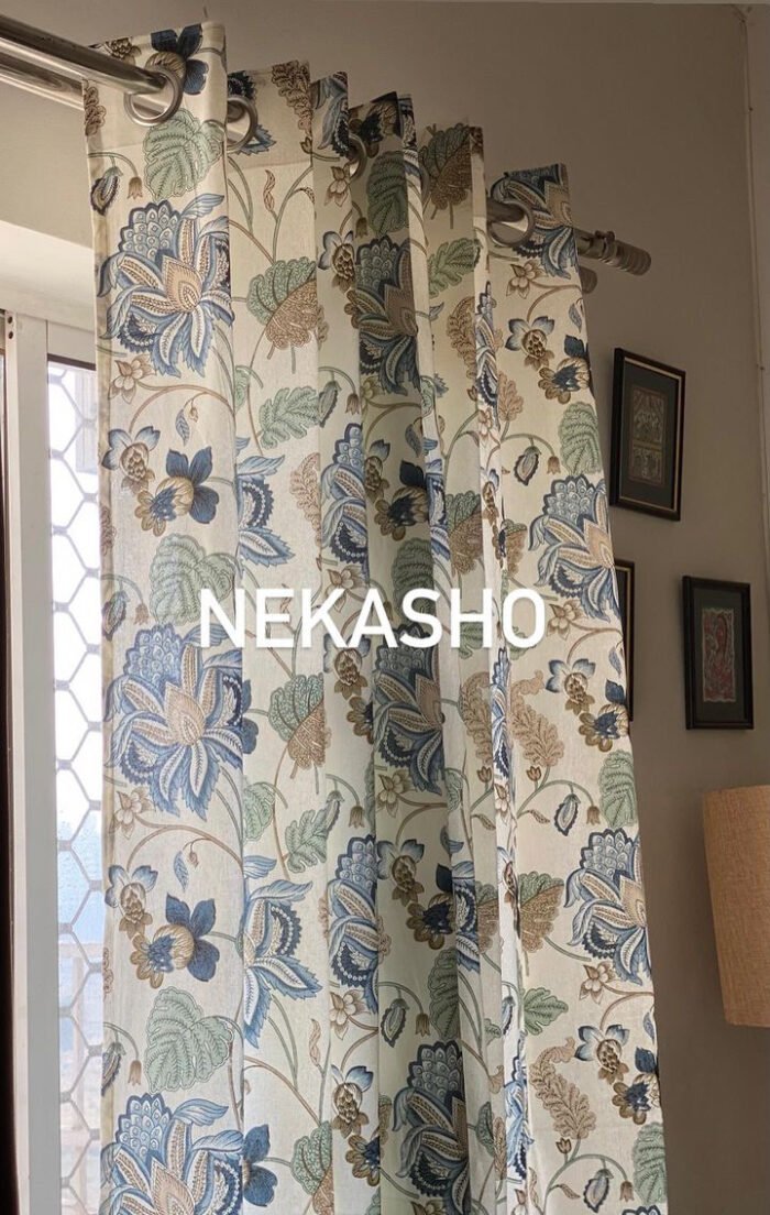 43D94DEF-92FF-4E6C-895B-65285ECAE2D7 Blue-Grey Floral Curtains - Image 1