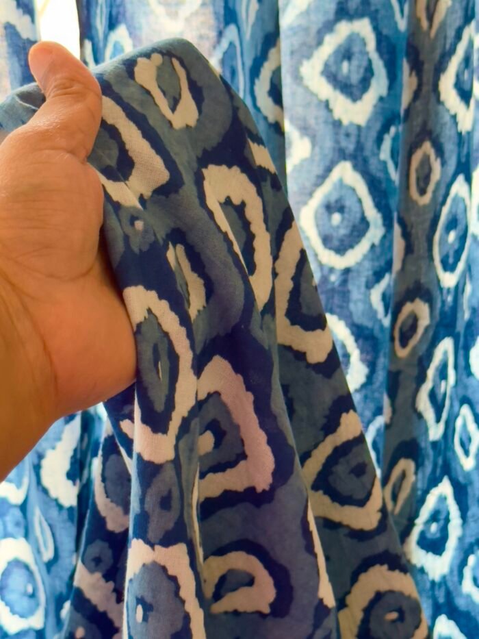 IMG_3301 Indigo Semi Sheer Block Print Curtain - Image 3