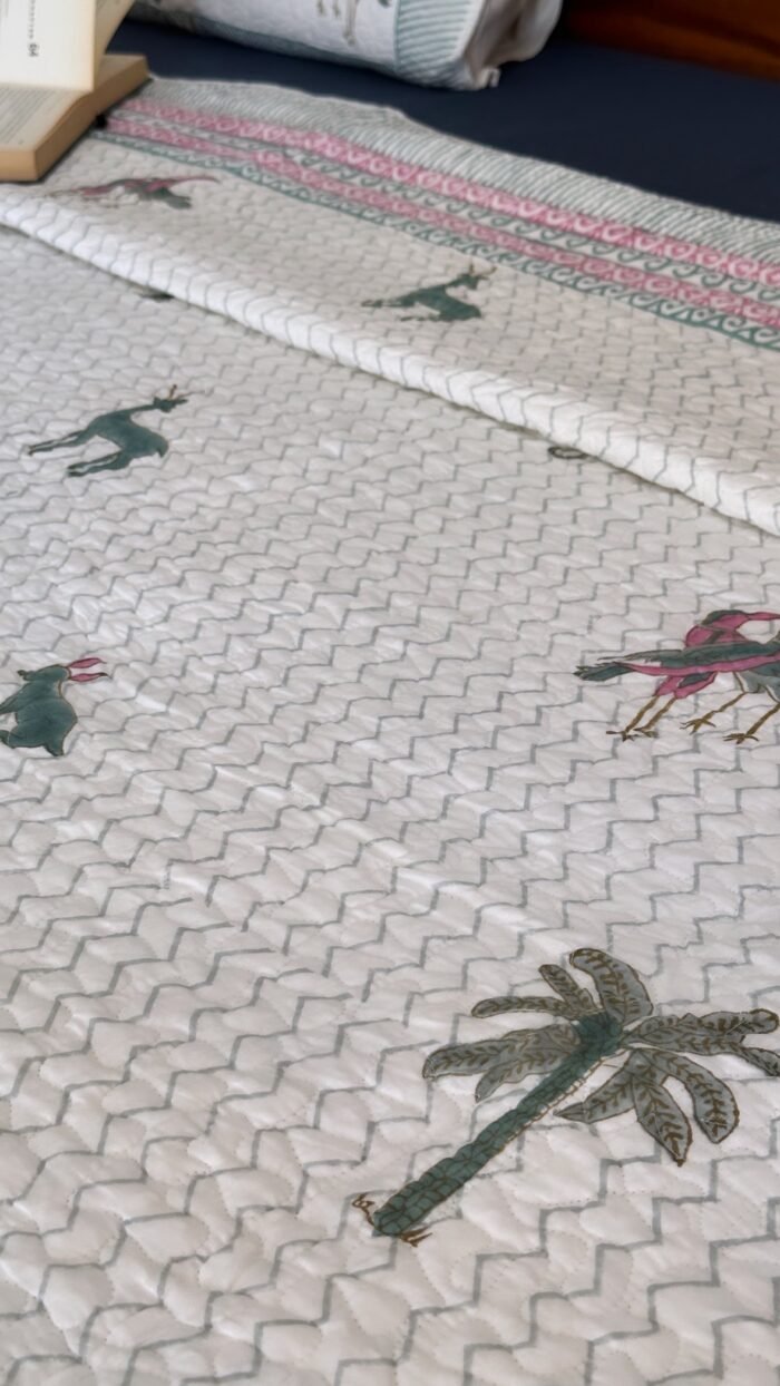 Wild Tales Handblocked Cotton Quilted Bedcover - Image 5