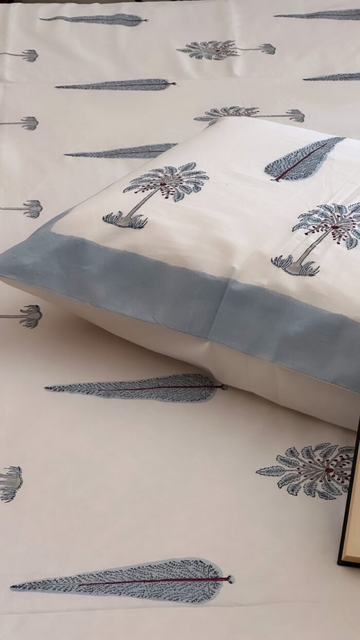 Grey Blue Super King Size Premium Bedsheet - Image 7