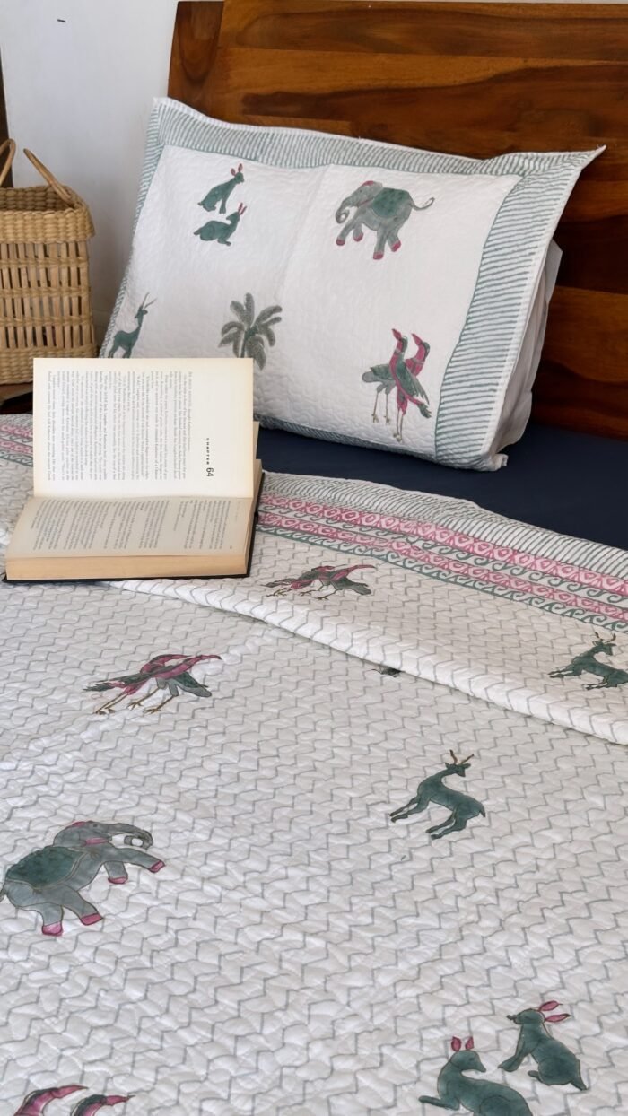 Wild Tales Handblocked Cotton Quilted Bedcover - Image 6
