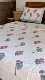Gulabi pushpanjali Handblocked Cotton Quilted Bedcover - Image 2