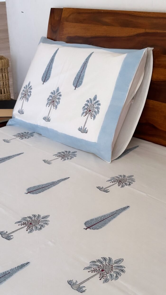Grey Blue Super King Size Premium Bedsheet - Image 4