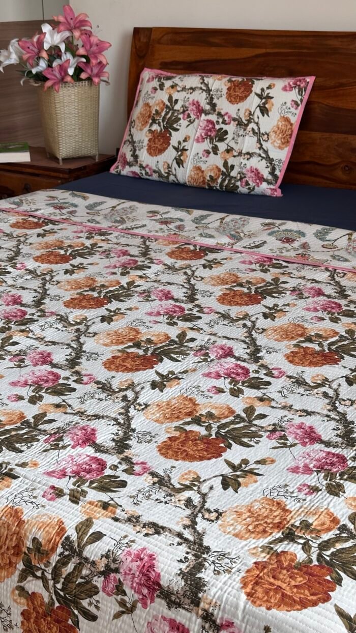 Quilted Reversible Double Bed Cotton Bedcover - Image 5