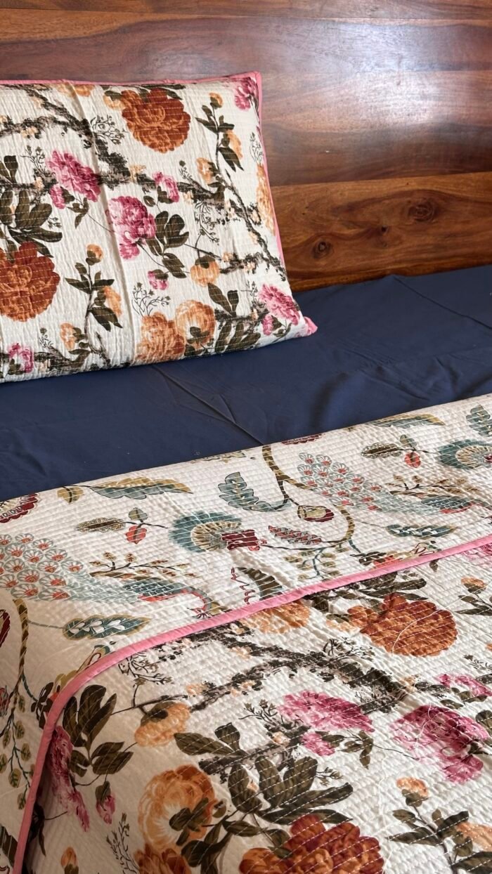 Quilted Reversible Double Bed Cotton Bedcover - Image 2