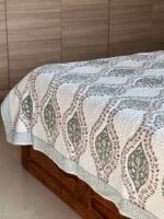 Blissful Grey Handblocked Cotton Quilted Bedcover - Image 6