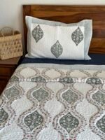 Blissful Grey Handblocked Cotton Quilted Bedcover - Image 2