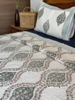 Blissful Grey Handblocked Cotton Quilted Bedcover