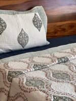 Blissful Grey Handblocked Cotton Quilted Bedcover - Image 3