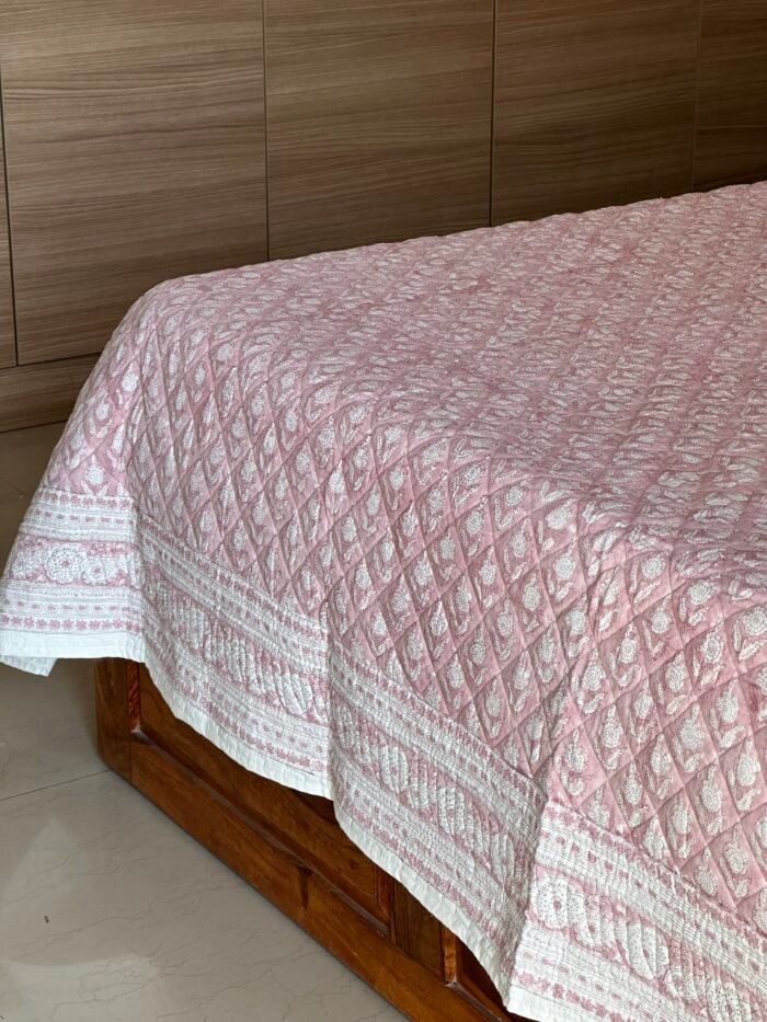 Pink Bagh Cotton Quilted Bedcover - Image 5