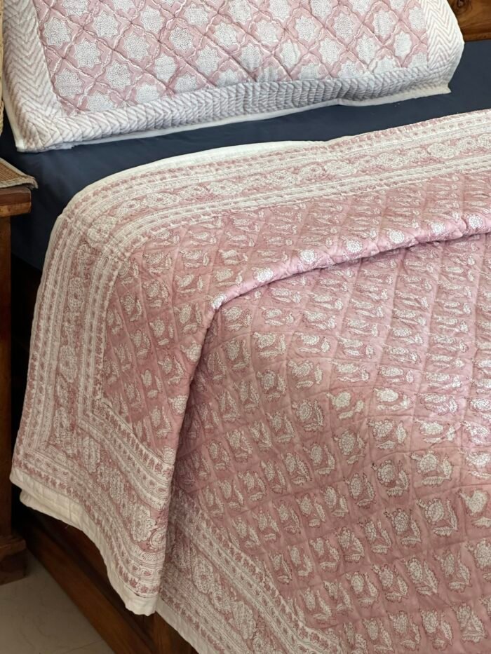Pink Bagh Cotton Quilted Bedcover - Image 7