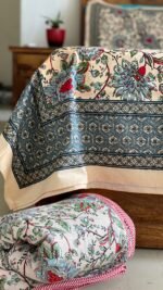 Peach-Red Phulwari King Size Cotton Bedsheet