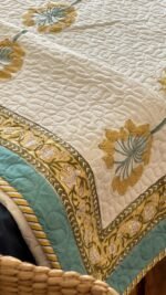 Yellow Upvan Handblocked Cotton Quilted Bedcover - Image 2