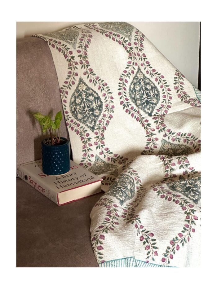 1711015988047.497 Mugal motif Handwoven Handblocked Throw - Image 4