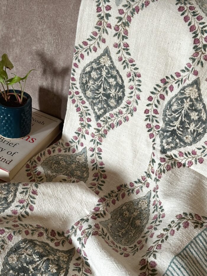 1711016172843.748 Mugal motif Handwoven Handblocked Throw - Image 2