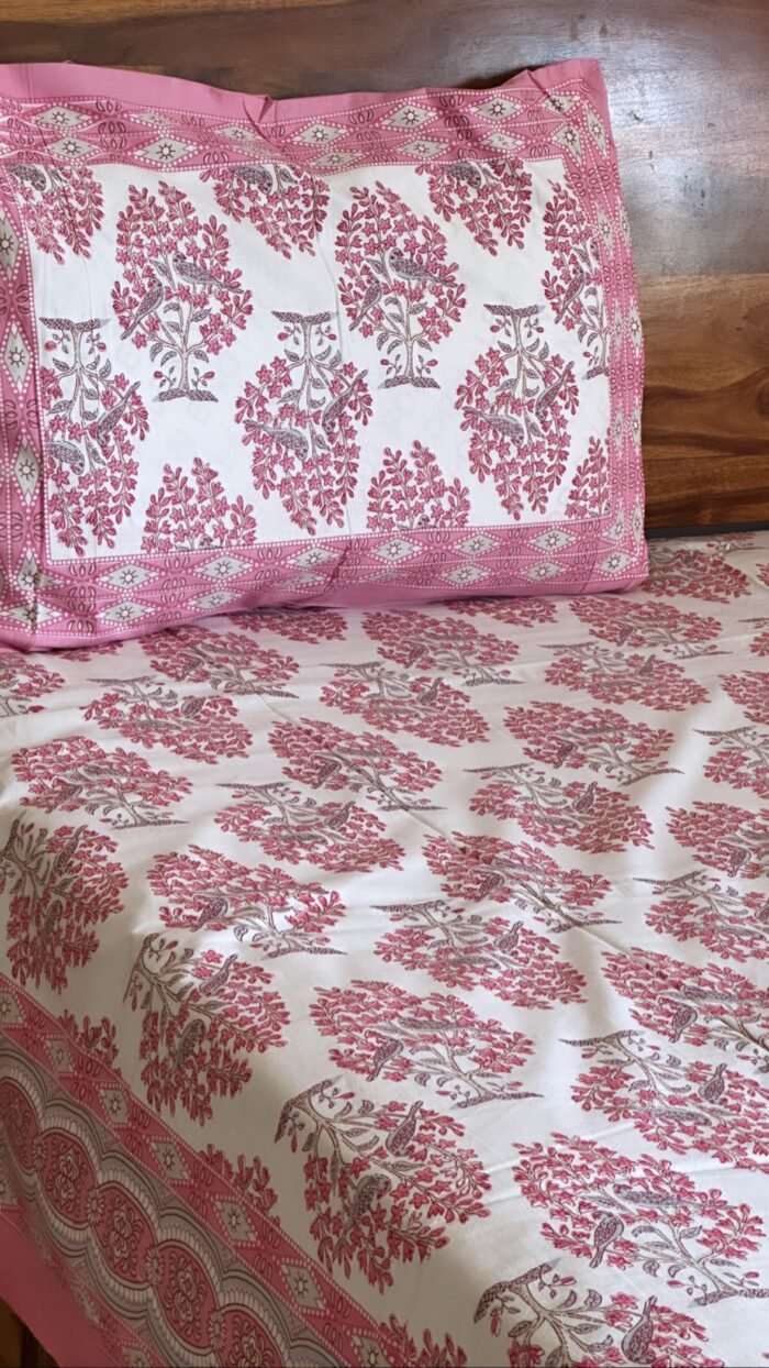 Pink Jungle King Size Cotton Bedsheet - Image 3