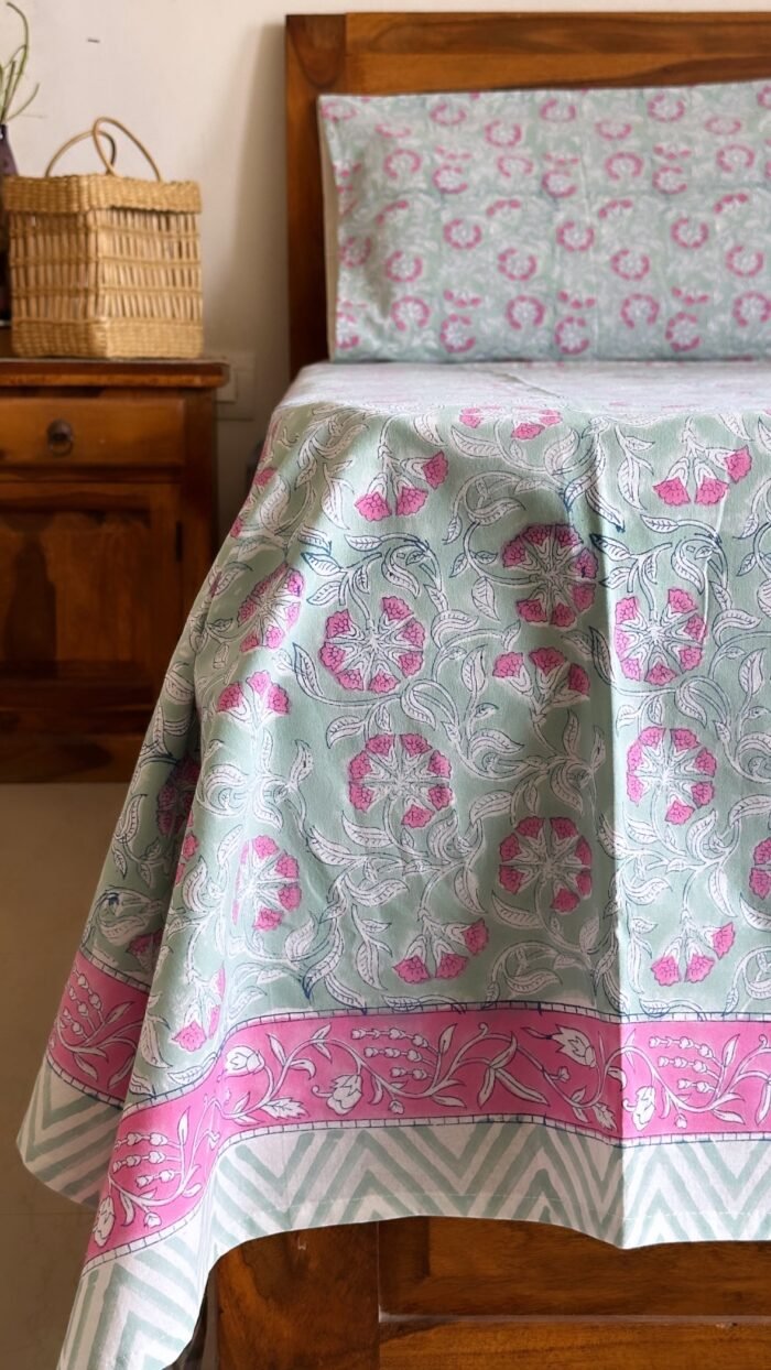 Saanjh Handblocked Bedsheet - Image 3