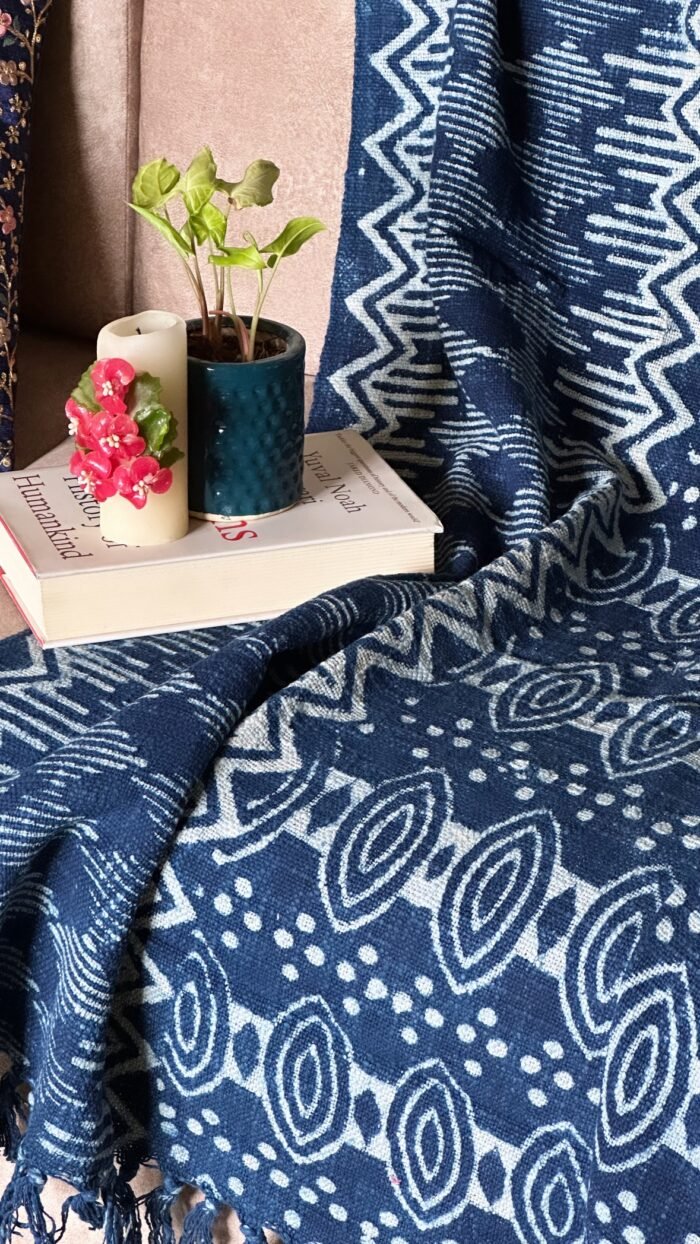 590f05e3-db7b-4a1f-ac7c-71f73abbd63f Indigo Handblocked Cotton Throw - Image 1