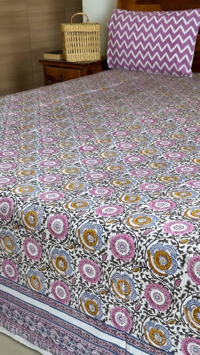 Kali-phool Handblocked Cotton Bedsheet - Image 3