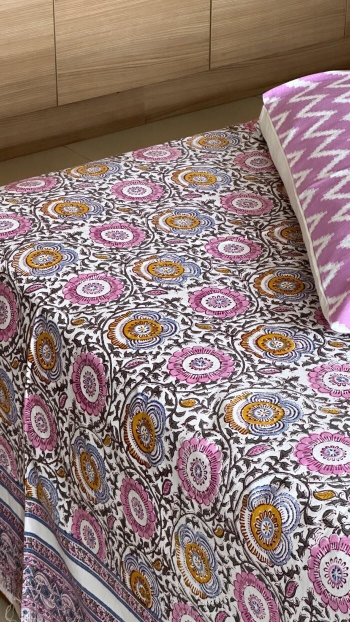 Kali-phool Handblocked Cotton Bedsheet - Image 5