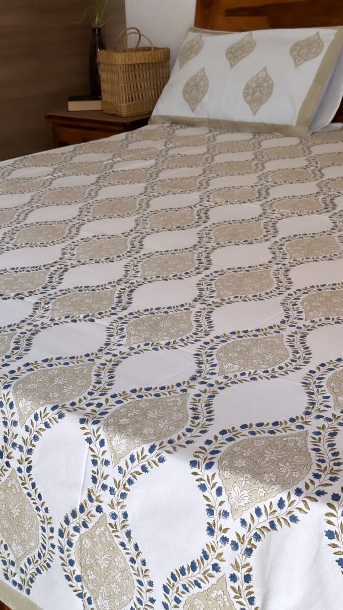 729168a1-a89a-4bf5-9757-0b8e0e8622d1 Saanjh Handblocked Bedsheet - Image 1