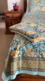 Green-Yellow Phulwari King Size Cotton Bedsheet - Image 2