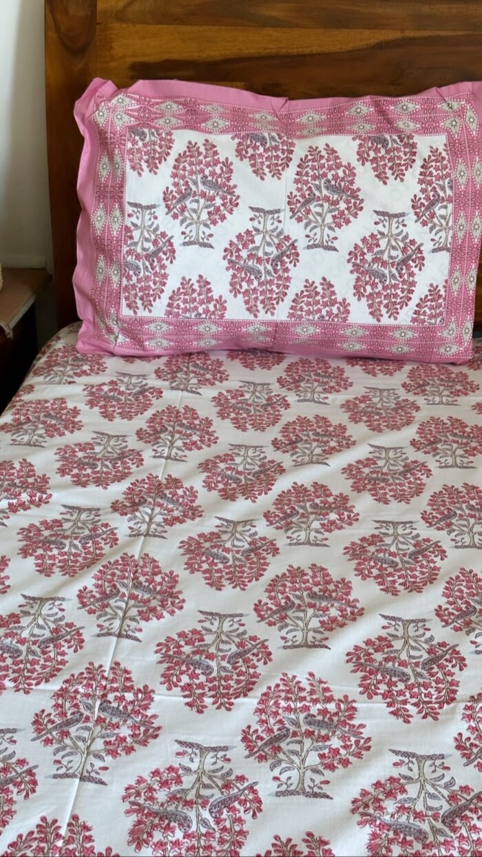 Pink Jungle King Size Cotton Bedsheet - Image 2