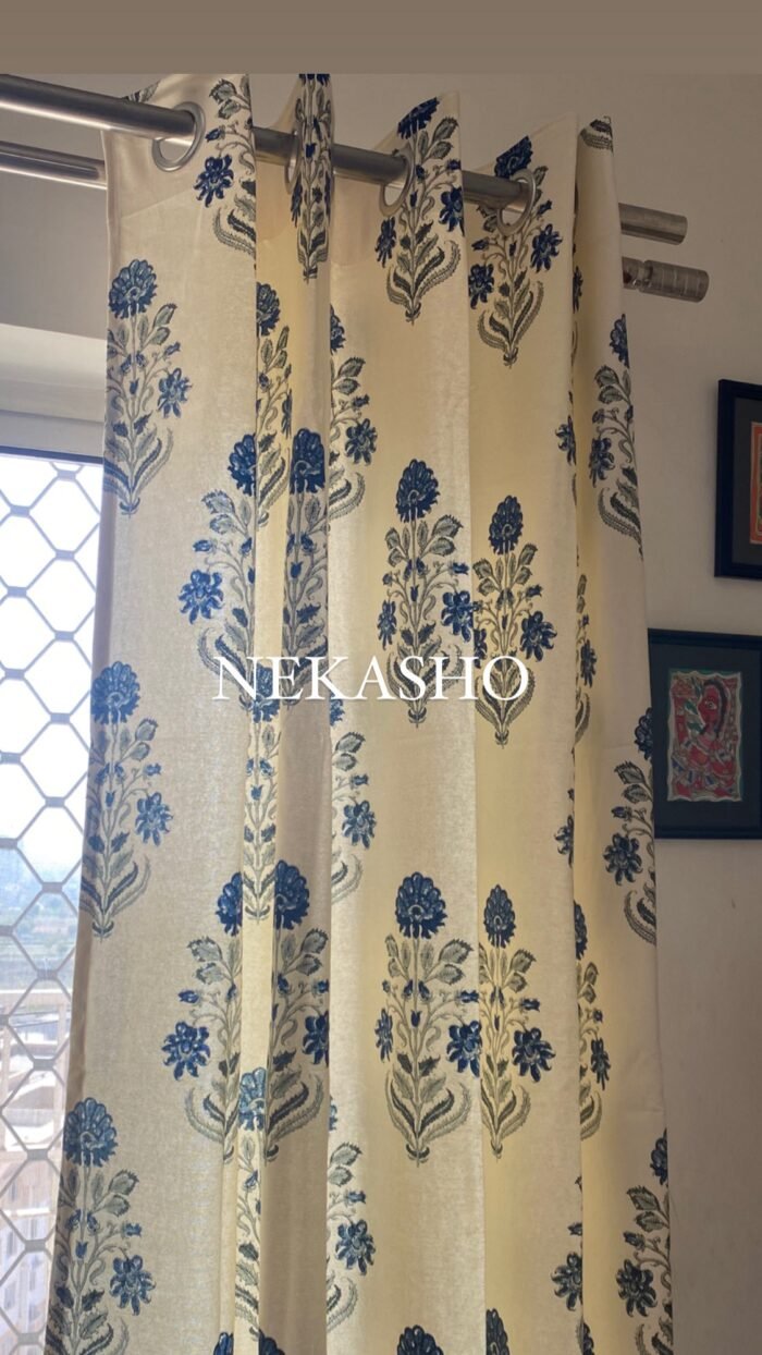b5aa5a7f-1c83-423b-ba70-dcbe8a9f821e Blue Buta Handblocked Canvas Curtain - Image 1