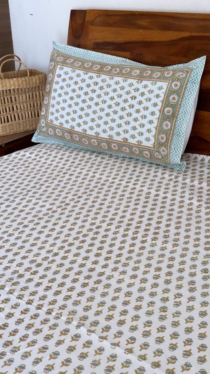 Saanjh Handblocked Bedsheet - Image 4