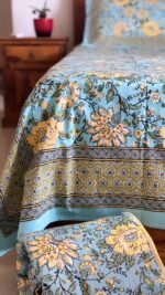 Green-Yellow Phulwari King Size Cotton Bedsheet - Image 3