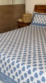 Blue Phool King Size Cotton Bedsheet - Image 2