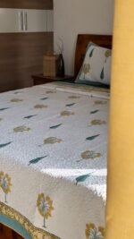 Yellow Upvan Handblocked Cotton Quilted Bedcover