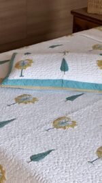 Yellow Upvan Handblocked Cotton Quilted Bedcover - Image 4