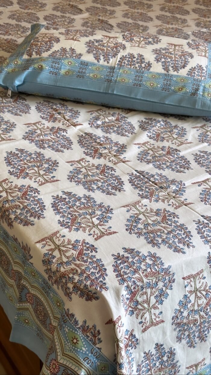 Blue Jungle King Size Cotton Bedsheet - Image 2