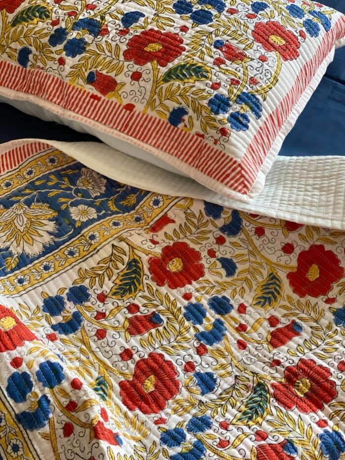 img_2084 Multicoloured Quilted Handblocked Bedcover - Image 3