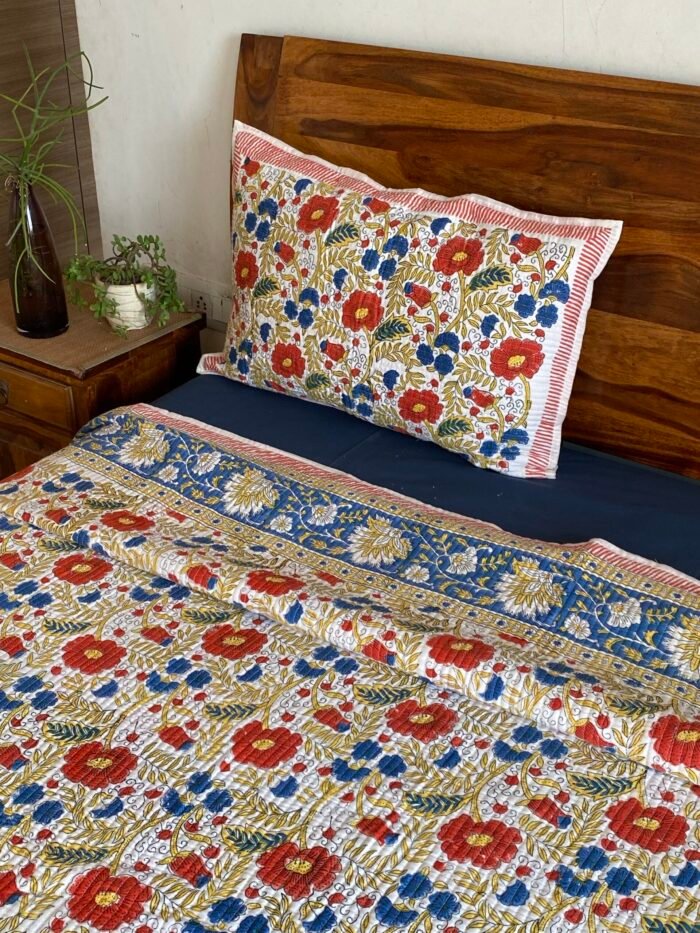 img_2087 Multicoloured Quilted Handblocked Bedcover - Image 6