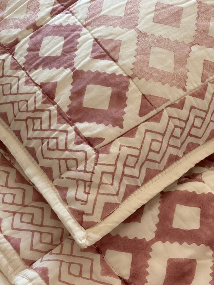 Vintage Pink Handblocked Quilted Cotton Bedcover - Image 6