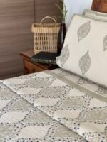 Beige Fiona Handblocked Quilted Cotton Bedcover