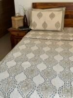 Beige Fiona Handblocked Quilted Cotton Bedcover - Image 5