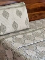 Beige Fiona Handblocked Quilted Cotton Bedcover - Image 3