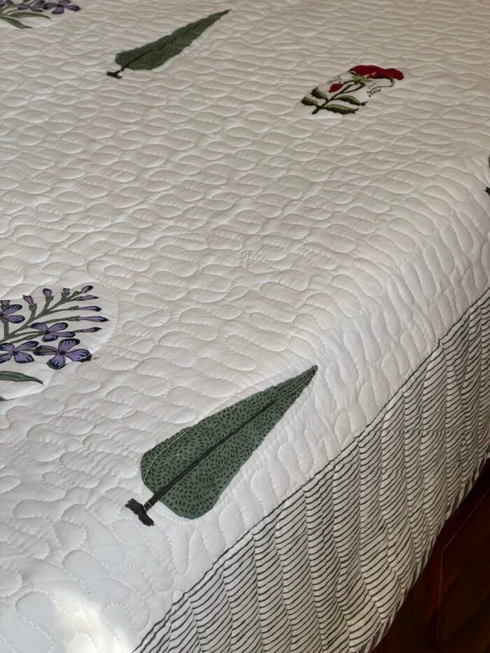 Blissful Garden Handblocked Cotton Quilted Bedcover - Image 5