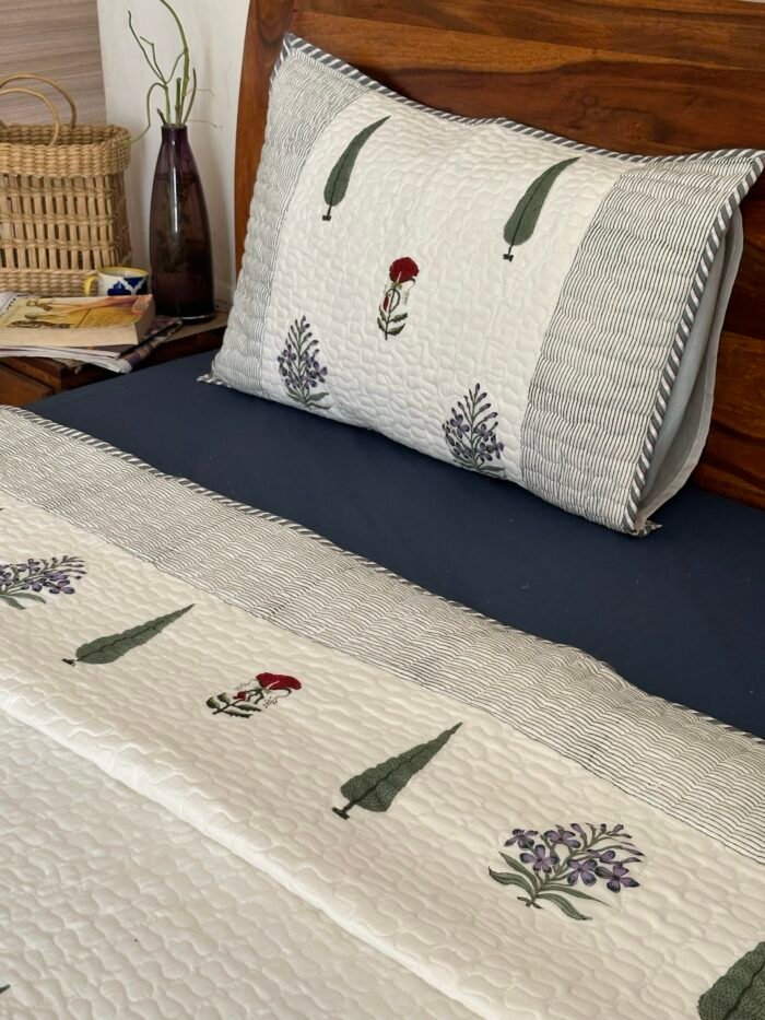 Blissful Garden Handblocked Cotton Quilted Bedcover - Image 8