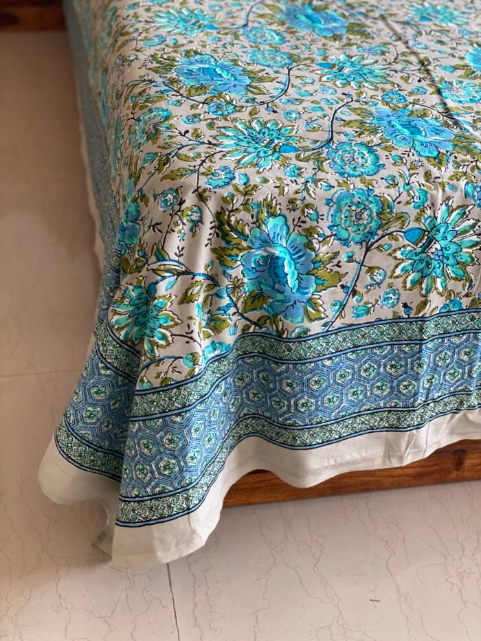 img_7765 Grey-Blue Phulwari Super king Size Cotton Bedsheet - Image 2