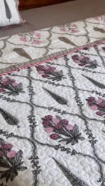 Grey-Pink Bouquet Reversible Quilted Bedcover - Image 4