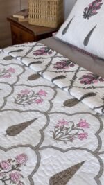 Grey-Pink Bouquet Reversible Quilted Bedcover - Image 2