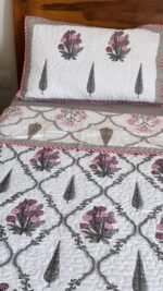 Grey-Pink Bouquet Reversible Quilted Bedcover - Image 5